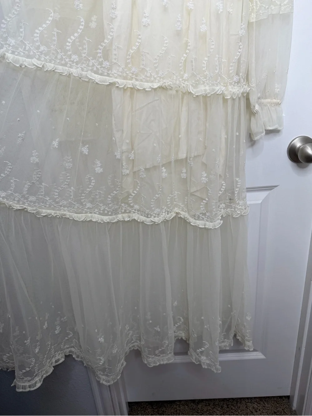 Free People Stevie Embroidered Sheer Mesh Maxi Dress Size Small Ivory